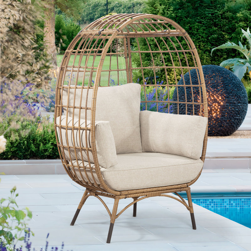 Fauteuil de patio avec coussins Cuccia, Beige, Fauteuil à œufs