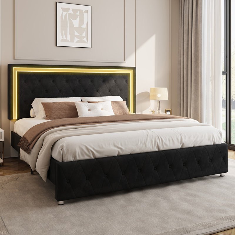 Gerasim Upholstered Platform Bed, Queen, Black