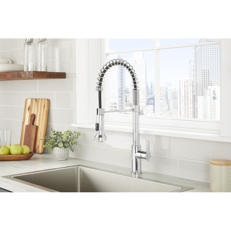 Parma Pre-Rinse Single Handle Spring Pull-Down Kitchen Faucet, Chrome