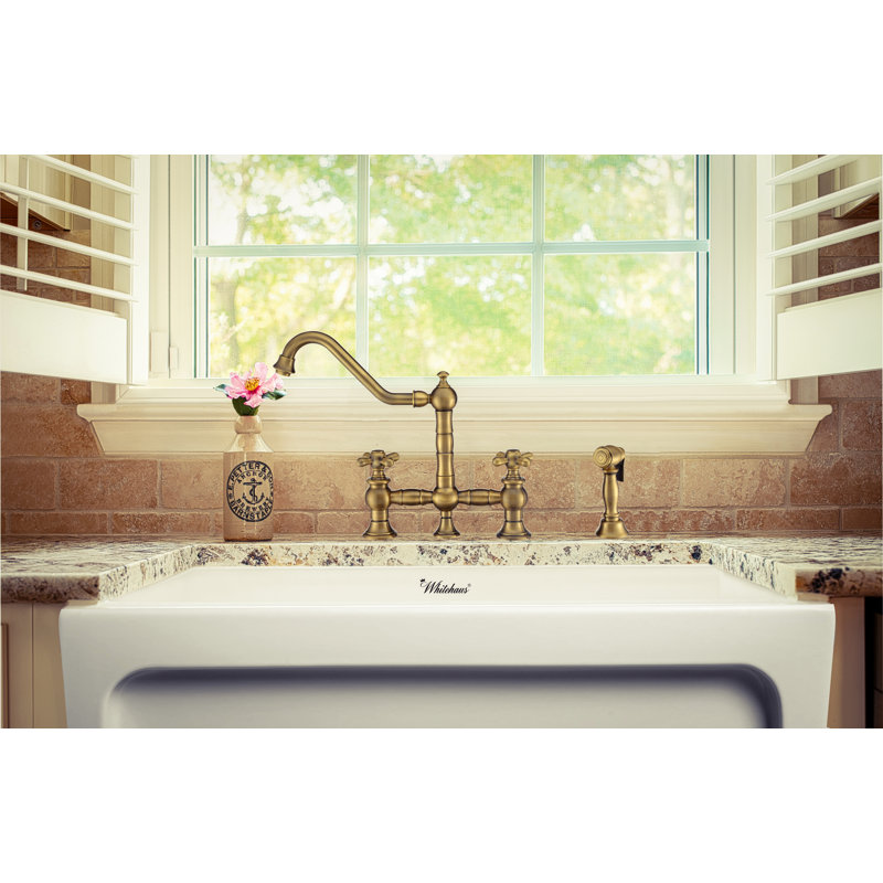Robinet pont Whitehaus, Laiton antique, Cross Handles