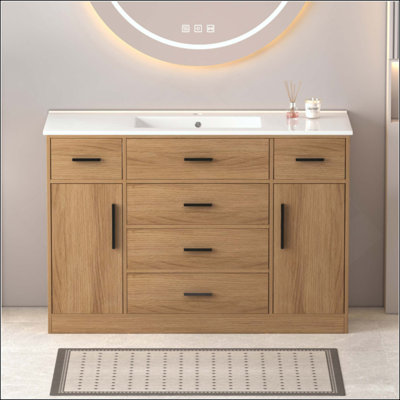 Meuble-lavabo. Armoire de rangement abondante - 2 portes à fermeture douce et 6 tiroirs (robinet non inclus)