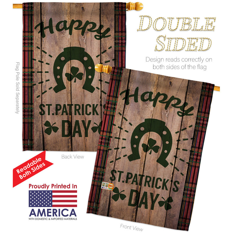 Drapeau de maison en polyester 3 faces 3 pi 3 po x 2 pi 3 pi Lucky St. Patrick's Day