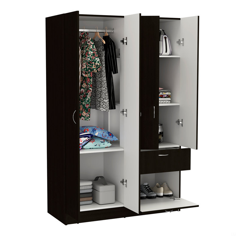Armoire, armoire à deux portes, un tiroir, cinq tablettes intérieures, tringle