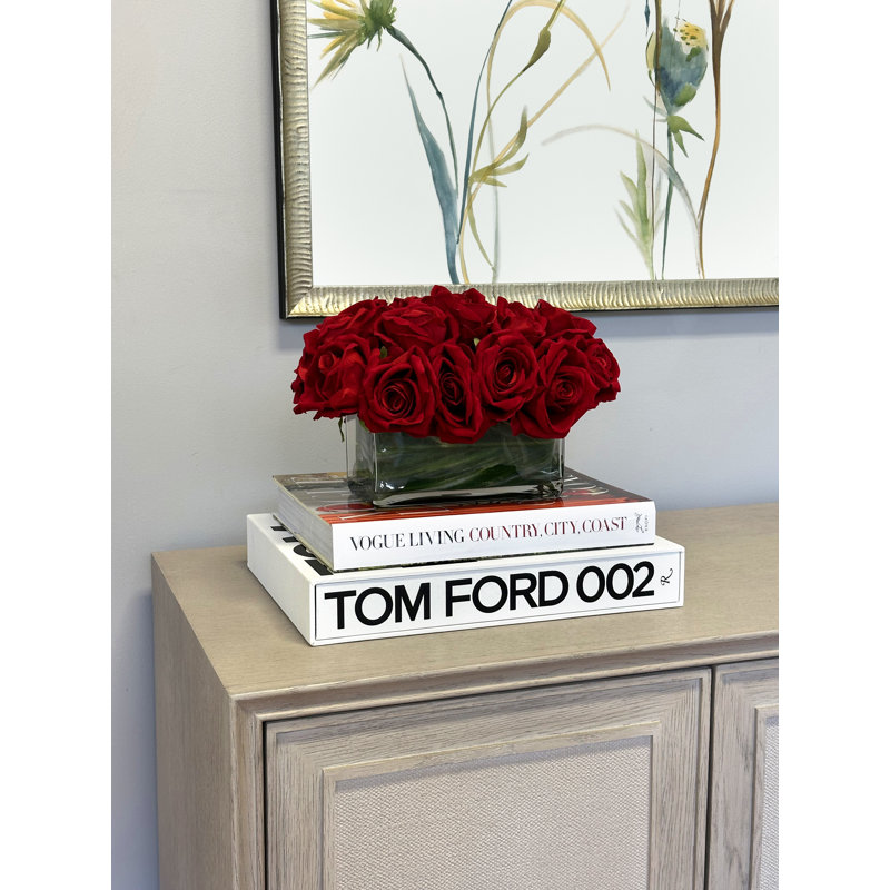Rose Arrangement In Glass Vase, Red