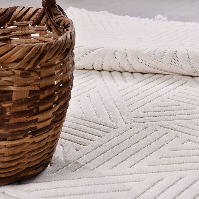 Modern/Abstract Cream Machine Washable Non-Slip Area Rug, Rectangle 2'8" x 5'