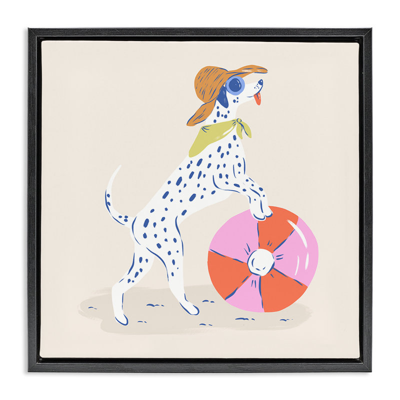 Cadre flottant dalmatien Beach Ball, design par Krissy Mast, H 25 po x l 25 po, Cadre flottant noir de jais