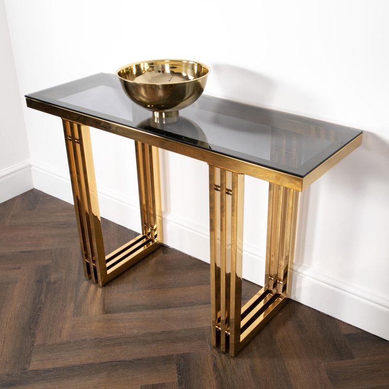 Abbiney 400cm Glass Top Console Table, Gold