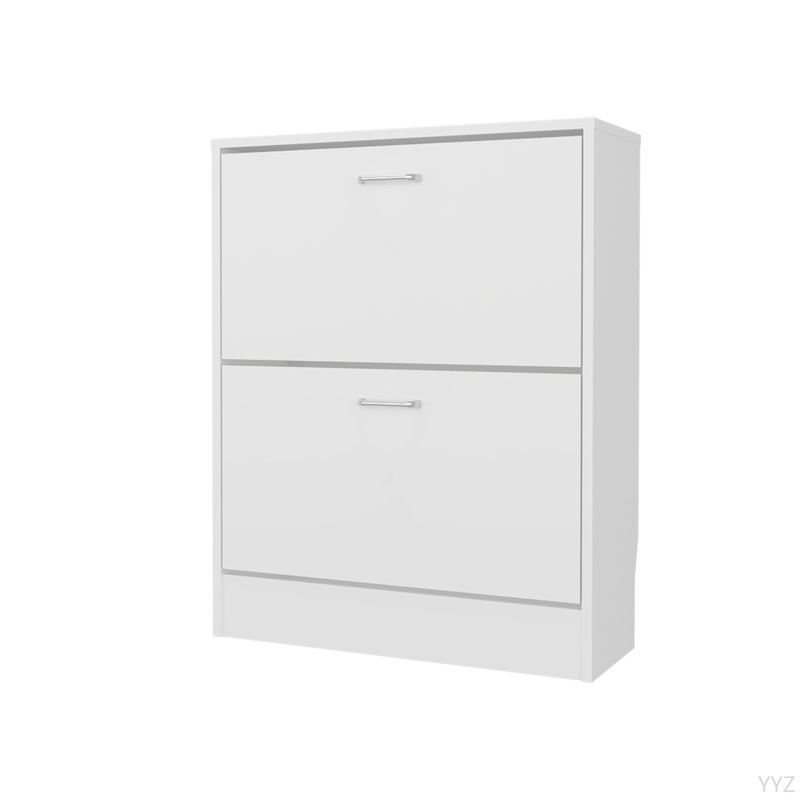 Armoire à chaussures Ozzy, 2 portes basculantes, conception mince, supports internes, style moderne, Blanc