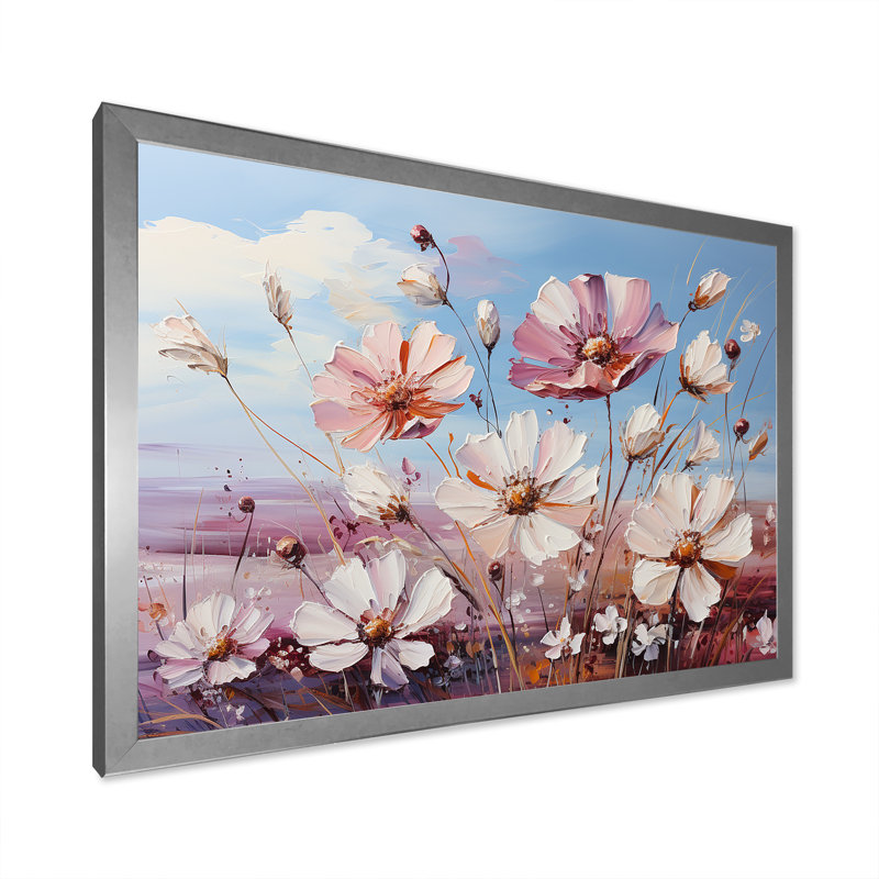 Mauve, fleurs sauvages mauves, impression sur toile, Cadre simple argenté, H 34 po x l 44 po x P 1,5 po