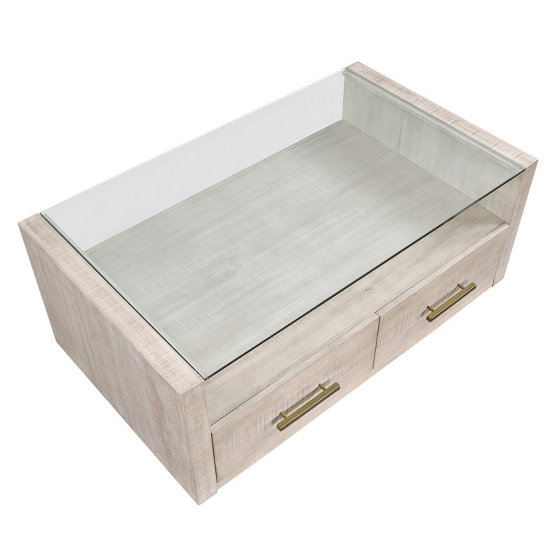 Kameah 48" Glass Top Cocktail Table, Washed Linen