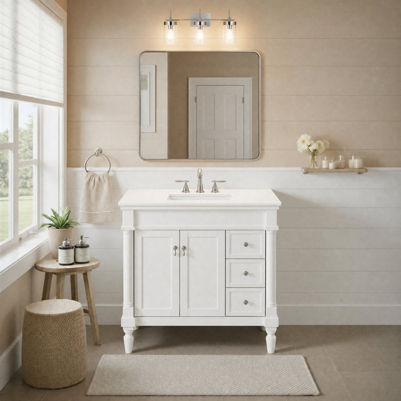 Ensemble de meuble-lavabo simple 36 po Lexington, Blanc antique, Blanc Ivoire