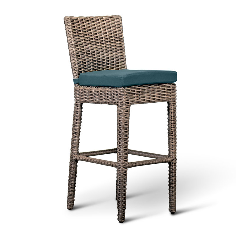 Arden Outdoor Bar Stool, Canvas Charcoal Sunbrella® Canvas, Chestnut, 28.75"