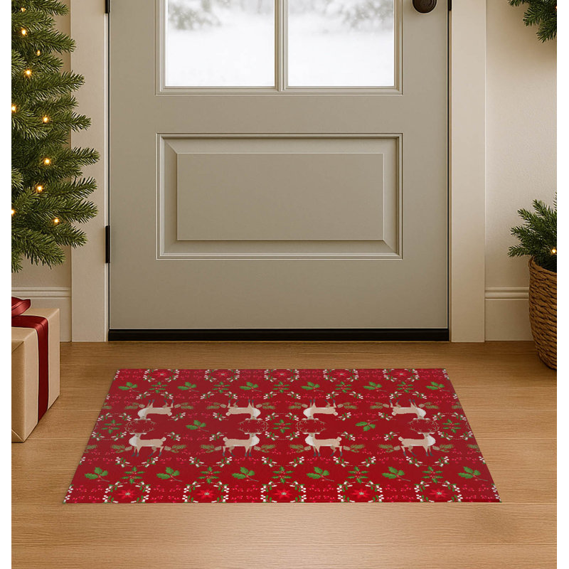 Botanical Deer Seasonal Indoor Doormat, Red, 24" W x 36" L