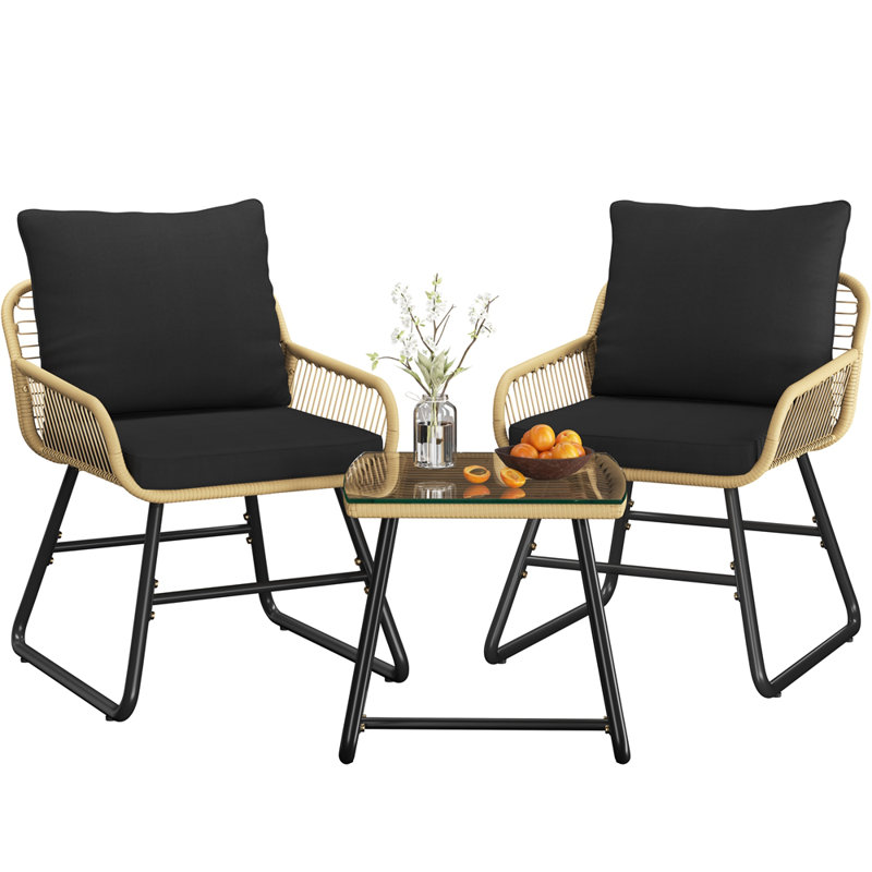 3-Piece Patio Bistro Set, Black