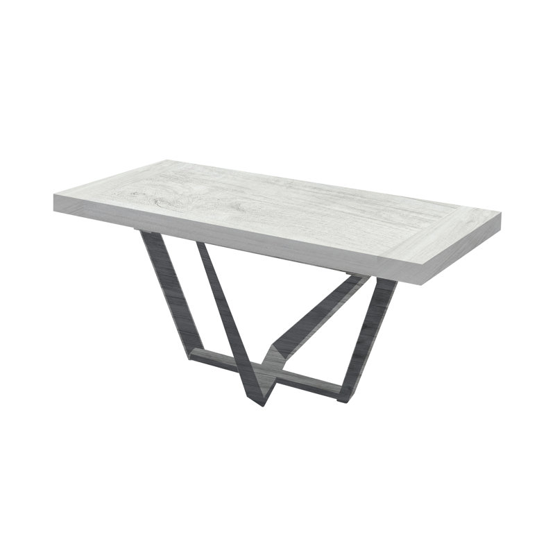 Karlin Extendable Metal Base Dining Table, 75cm H x 280cm L x 90cm W, White country, Brushed Silver