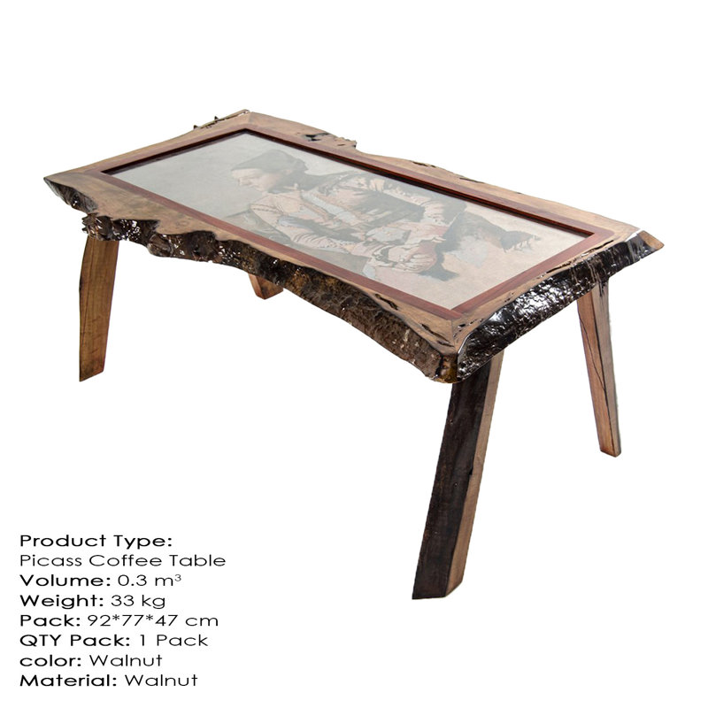 Handmade Walnut Coffee Table, 35.4 x 17.7 x 29.5 Inches | 100% Solid Walnut, Thickness: 2.4 Inches, Flat Varnish Finish | Modern Rustic Design Perfect for Living Room, American Traditional Elegance