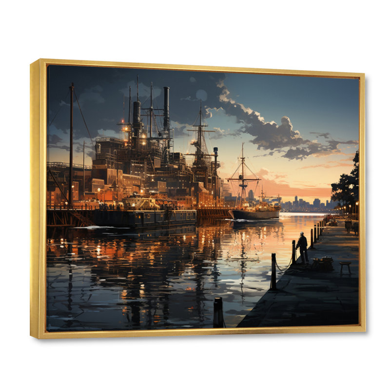 Port Industrial Elegance I - Imprimé, Cadre flottant doré, H 16 po x l 32 po x P 1 po