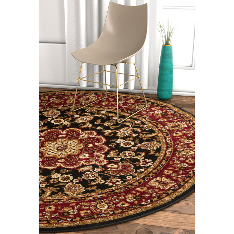 Tapis traditionnel noir Belliere Medallion Kashan, Rond 5 pi 3 po