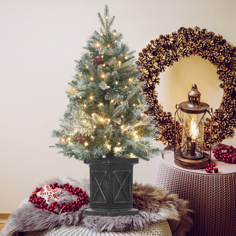 Arbre de Noël artificiel illuminé 3 pi avec boîte à lumière et mini arbre de Noël enneigé