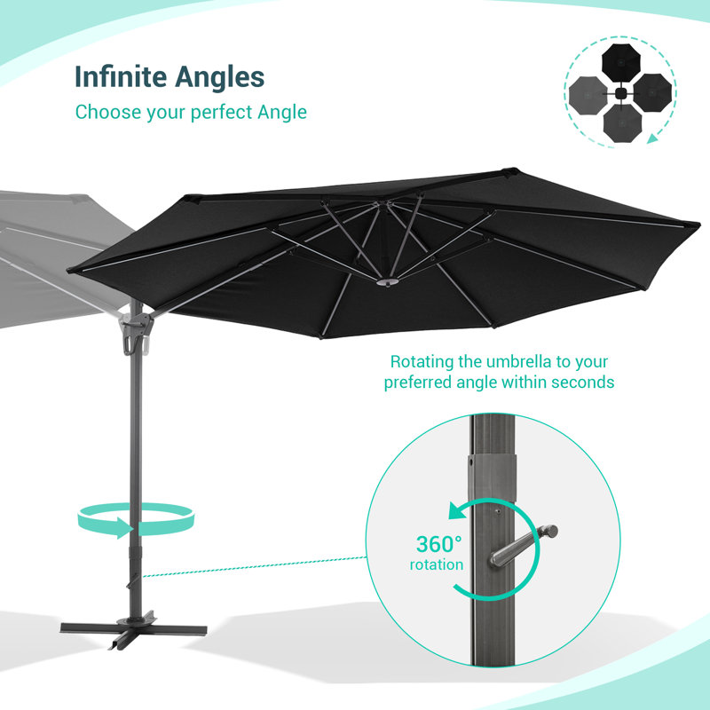 Parasol en porte-à-faux 11 'Bevins, Noir