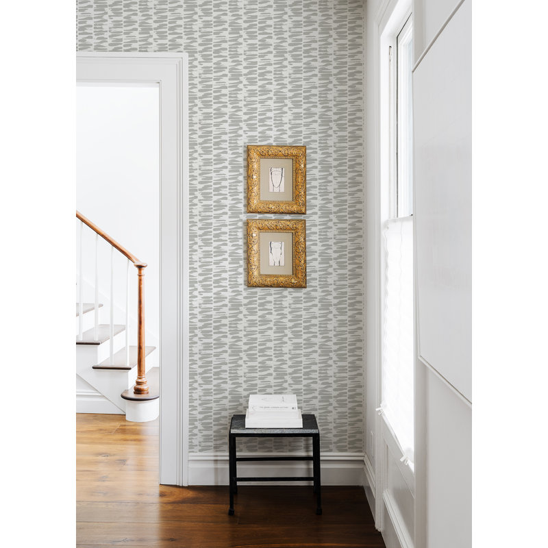 Myrtle Purple Abstract Stripe Wallpaper, Gray/White