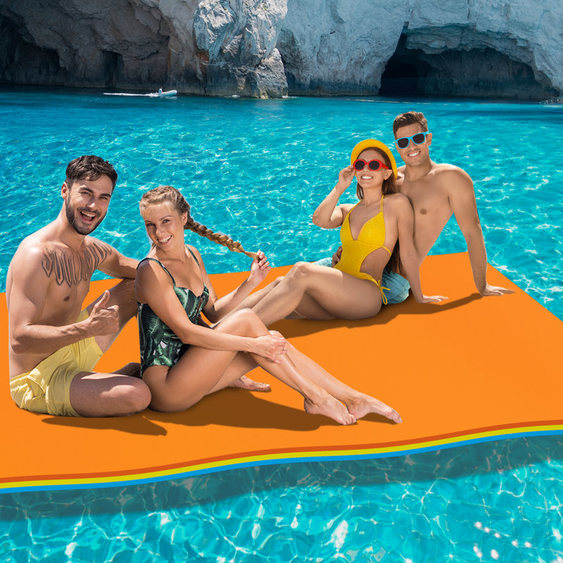 Tapis flottant de 12 pi, tapis flottant en mousse XPE résistante à la déchirure à 3 couches, flottant portatif à nénuphar avec attache élastique élastique, tapis aquatique durable antidérapant pour les enfants adultes, idéal pour le lac, la plage, l'océan, la piscine