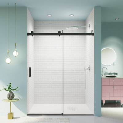 Victor Porte de douche coulissante simple sans cadre l 56 à 60 po x H 76 po avec fermeture en douceur et verre