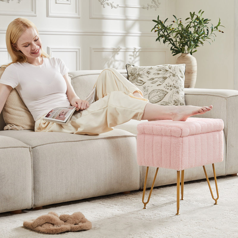 Tabouret de coiffeuse avec rangement, Rose