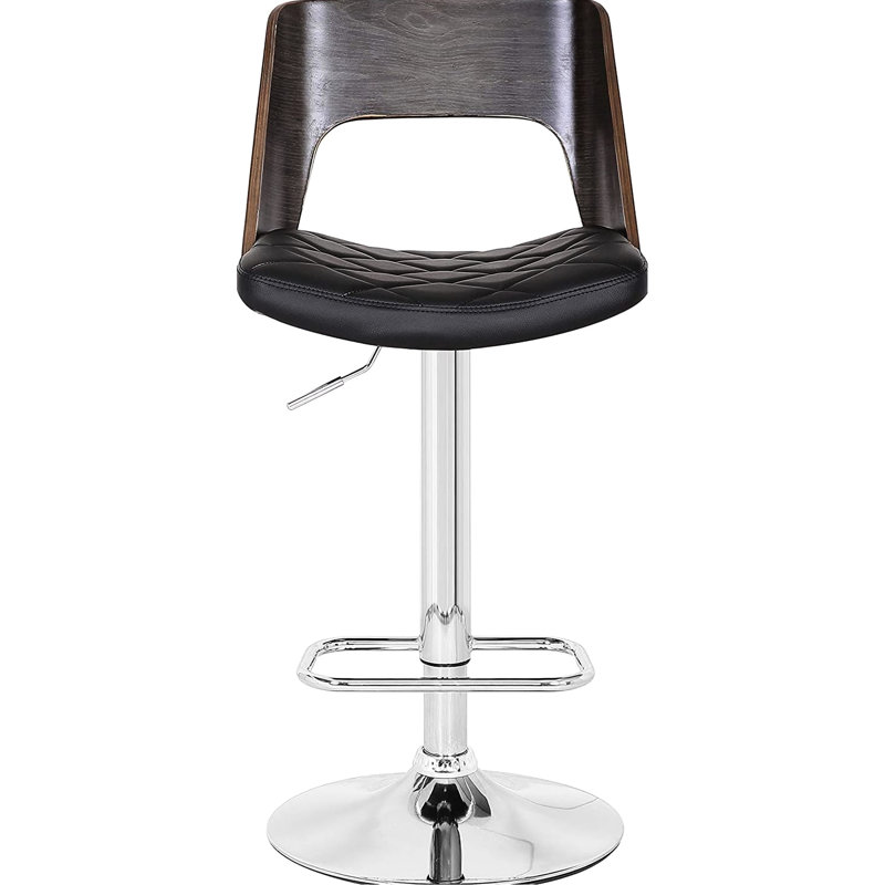 Contemporary Swivel Bar Stool With Adjustable Height, Black Upholstery, And Diamond Back In Weathered Oak American Design Curved Back, Finish