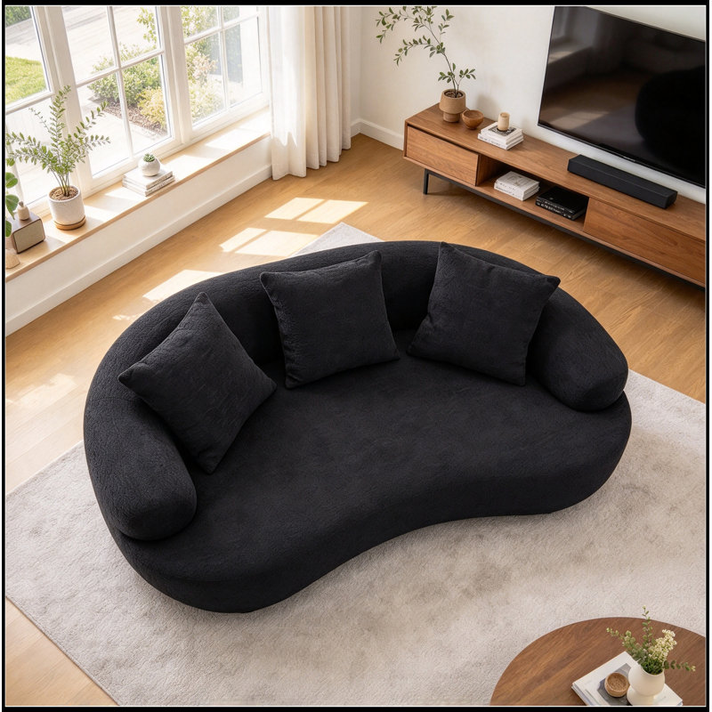 Causeuse courbée avec coussins et assise moelleuse, Noir