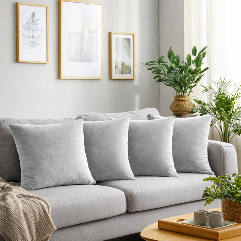 Crushed Velvet Cushion Cover Set (Set of 4), Silver