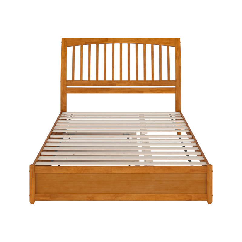 Lit plateforme Imarion avec pied de lit à panneau et lit gigogne, Caramel clair, Grand