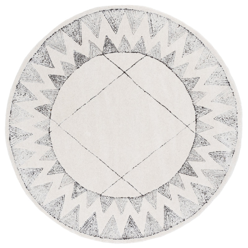 Latu Hand Tufted Wool Pile Geometric Rug, Round 6'