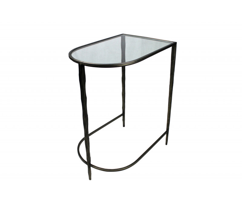 Set of Two 25" Black And Clear Glass And Genuine Marble Half Circle Three Leg Console Table