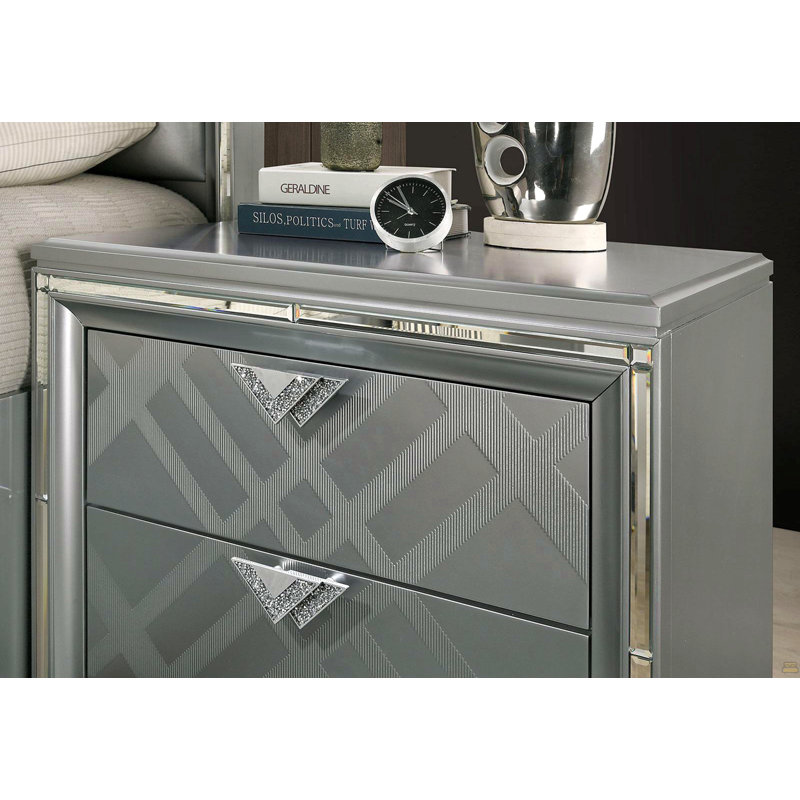 2 Drawers Nightstand With Mirror Trim