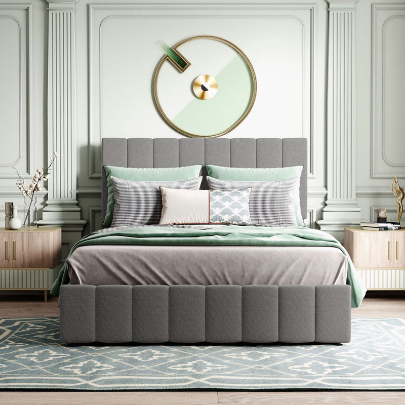 Lit plateforme tapissier avec rangement Alfie-Ray, Double, gris