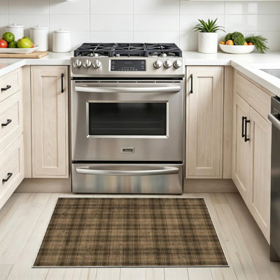 Cream Warm Neutral Plaid Brown Check Fabric Gray White Autumn Beige Cabin Machine Washable Indoor Area Rug