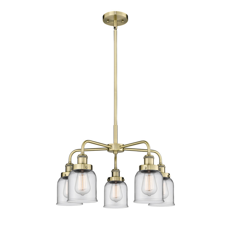 Bejtullah 5 - Light Glass Dimmable Chandelier, Antique Brass, Clear