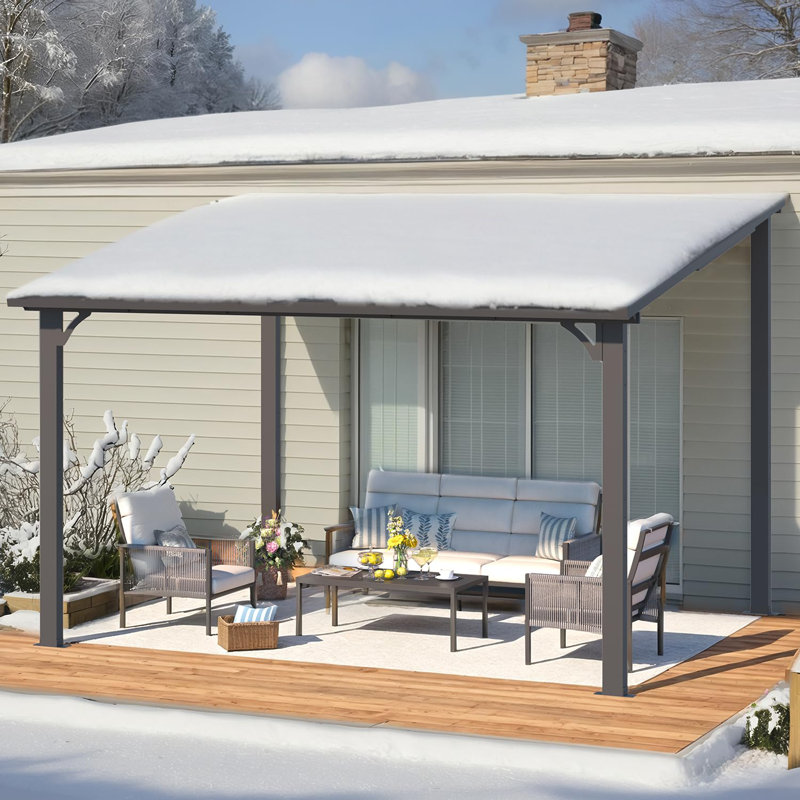 Wall-Mounted Heavy Duty Lean To Metal Pergolas And Gazebos, 98.4' H x 144" W x 110.4" D