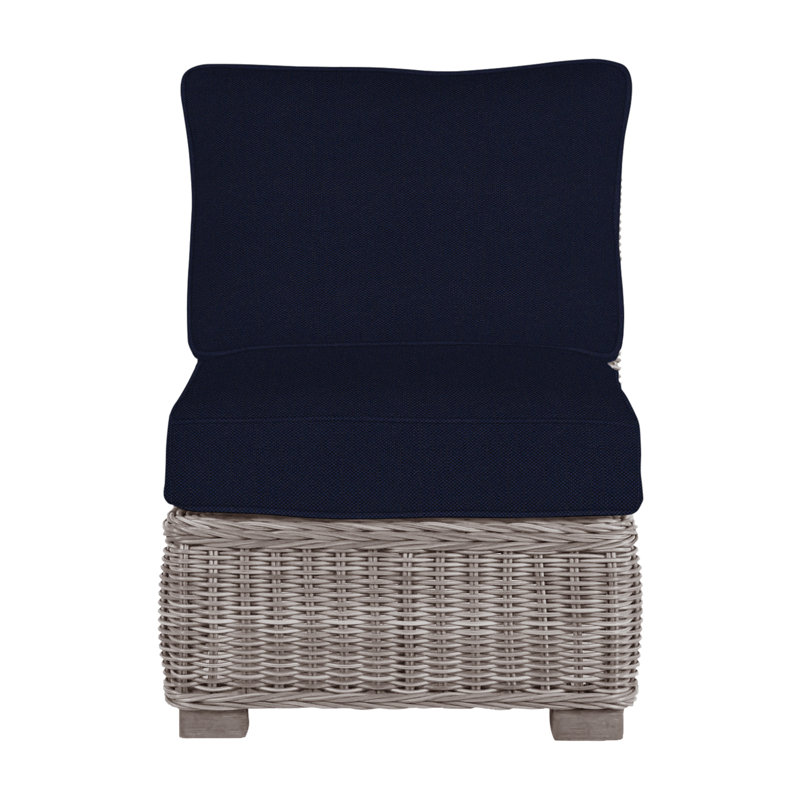 Rustic Woven Sectional Slipper Chair, Welt, Oyster, Linen Navy
