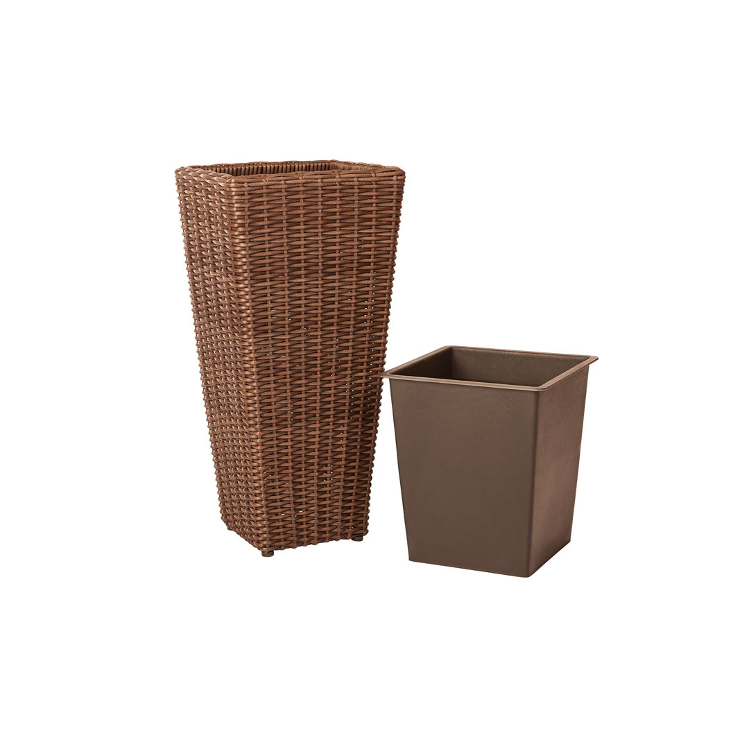 Alto Balkene Home Alto Wicker Planter with Liners ,Tall Plant Decor Box for Outdoors - Mocha - Pack of 2 PatioSense