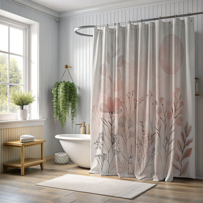 Rideau de douche 1 pièce Delicate Wabi Sabi Blossoms, H 74 po x l 71 po