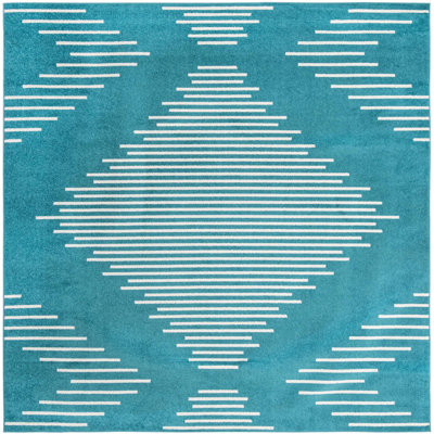 Tapis géométrique tissé à la machine en polypropylène turquoise