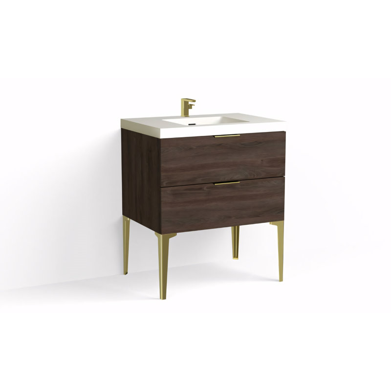 Avila 30" W Freestanding Single Bathroom Vanity with Dean Leg, Nimbus, Matte White/Single, Satin Brass