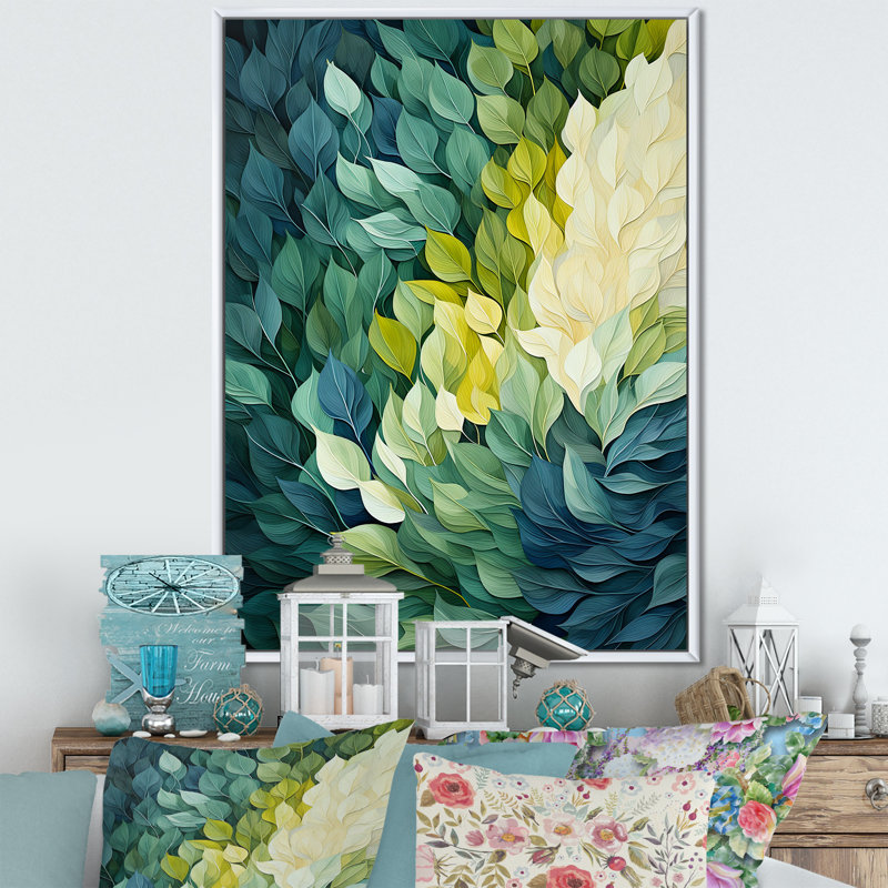 «Leaves Green River Collage», reproduction d'art sur toile encadrée, H 44 po x l 34 po x P 1,5 po, Cadre flottant blanc