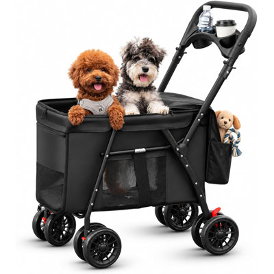 Foldable Dog Pram, Pet Stroller with Adjustable Canopy for Small Dogs Cats