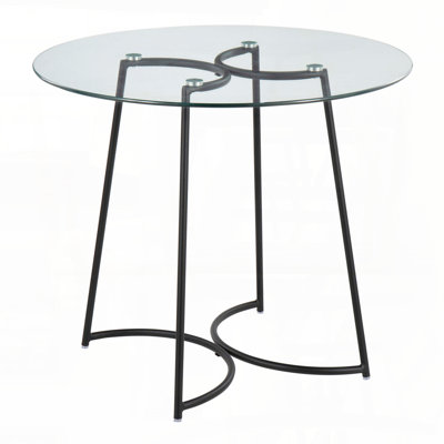 Table de salle à manger contemporaine - Structure en acier noir avec plateau en verre transparent