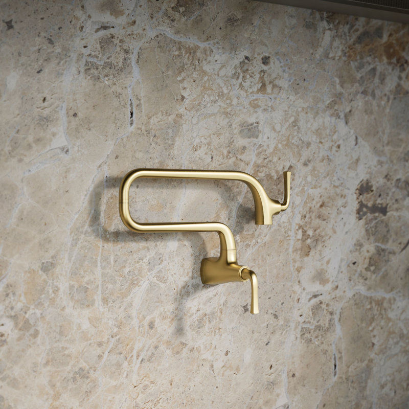 Graze Wall-Mount Pot Filler Faucet, Swing Arm Kitchen Pot Filler Faucet, Gold
