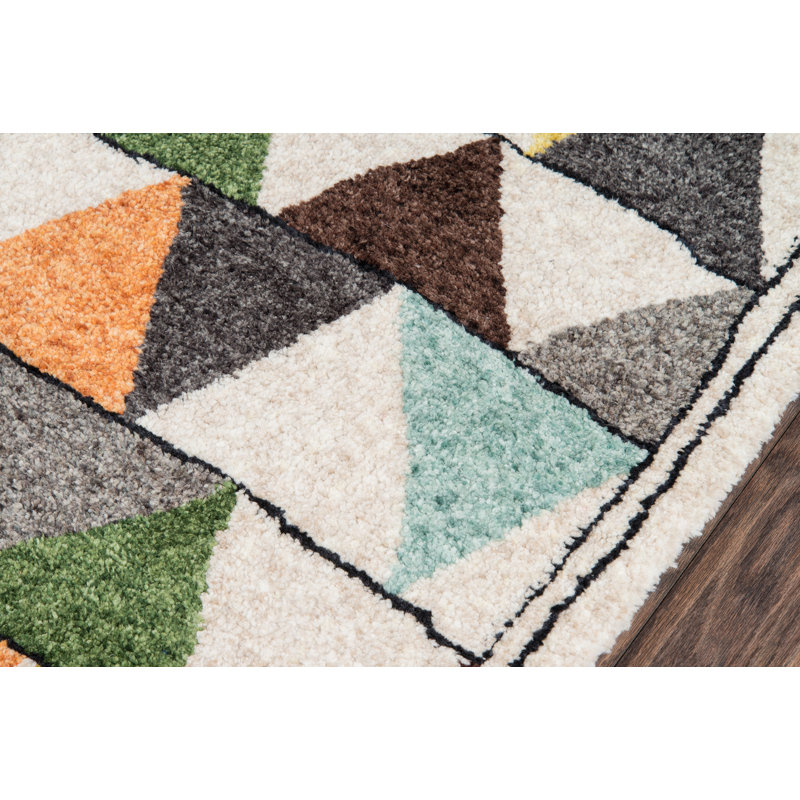 Tapis gris / brun / vert touffeté à la main Bungalow, Tapis de couloir 2 pi 3 po x 8 pi