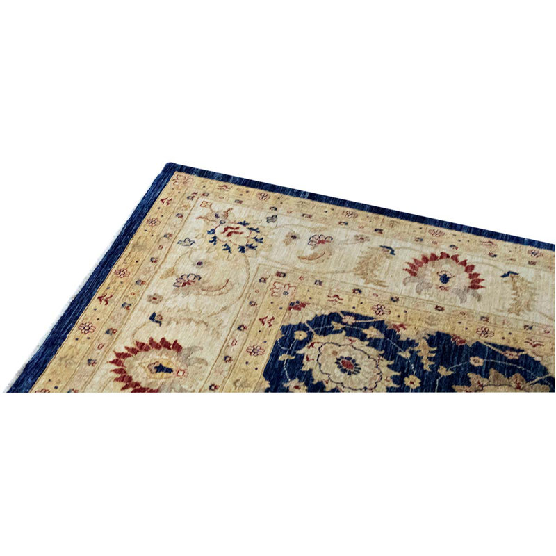 Tapis bleu / beige de haute qualité noué à la main